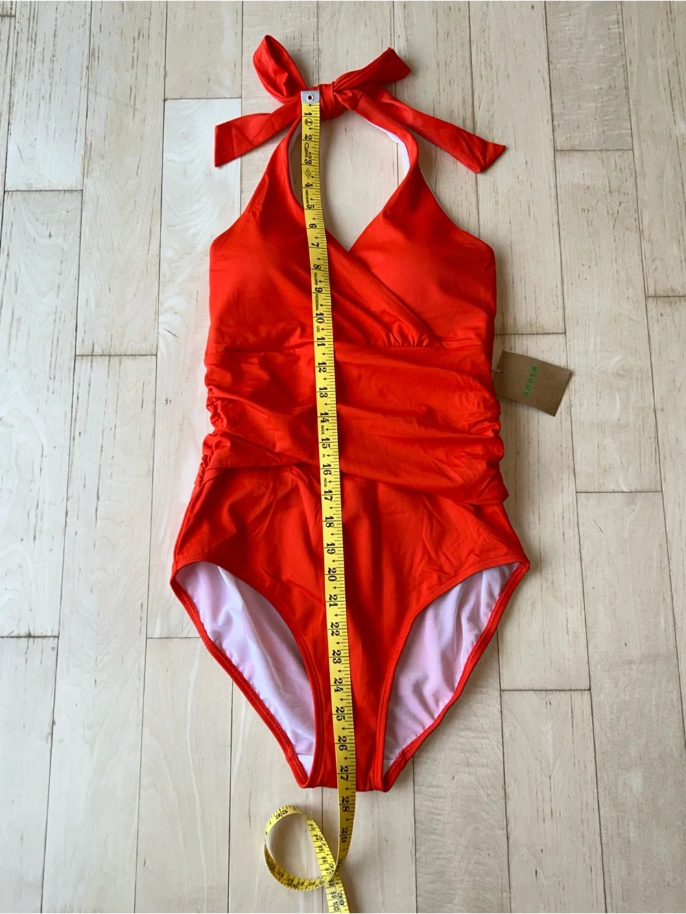 Boden Levanzo Ruched Halter Tie One Piece Swimsuit Fiesta Coral Size 6 Long NWT